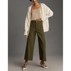Anthropologie Maeve The Colette Cropped Wide-Leg Pants - Holly Olive Green - 26